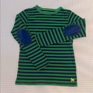 Mini Boden Green and Navy Striped Long Sleeve Tee w/ Elbow Patches